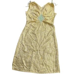 VTG Kit Cornell Dress Sz 4 Sleeveless V Neck Victorian Sheath Yellow *small flaw
